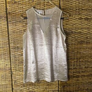 EUC Maurices, shiny dressy gold tank top sheer neckline S